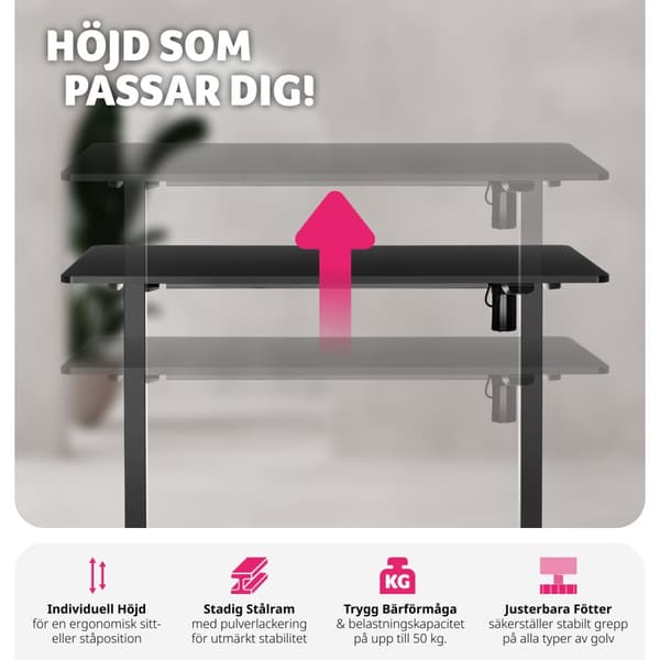 Elektriskt höj- och sänkbart skrivbord Skadi - svart