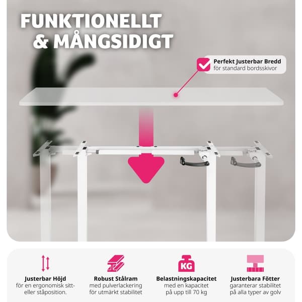Höj-och sänkbart bordsstativ Idun, med handvev - vit