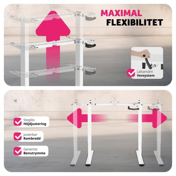 Höj-och sänkbart bordsstativ Idun, med handvev - vit