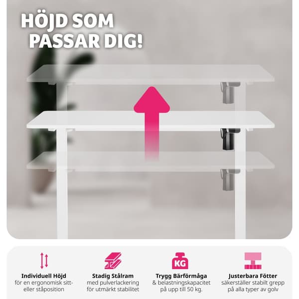 Elektriskt höj- och sänkbart skrivbord Skadi - vit