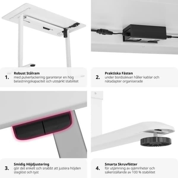 Elektriskt höj- och sänkbart skrivbord Skadi - vit