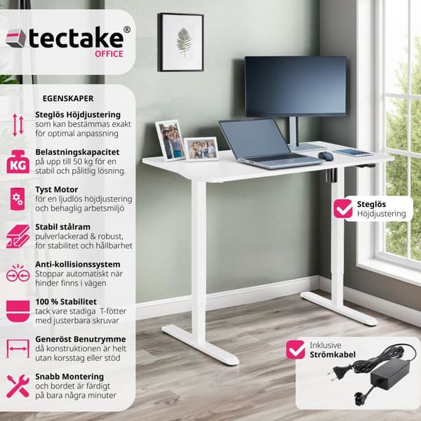 Elektriskt höj- och sänkbart skrivbord Skadi - vit