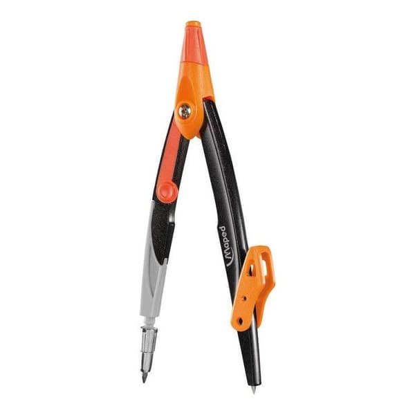 Compas - Maped - Öppen Metall - Förpackning 3 Delar - Universell Ring - Orange Blyertsetui