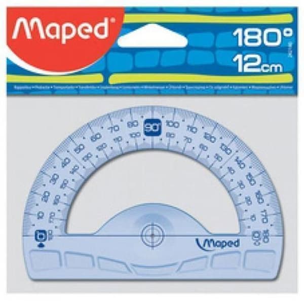 Halvcirkelformad gradskiva - Mapad - 180 grader - 120 mm - Transparent plast - Ergonomisk