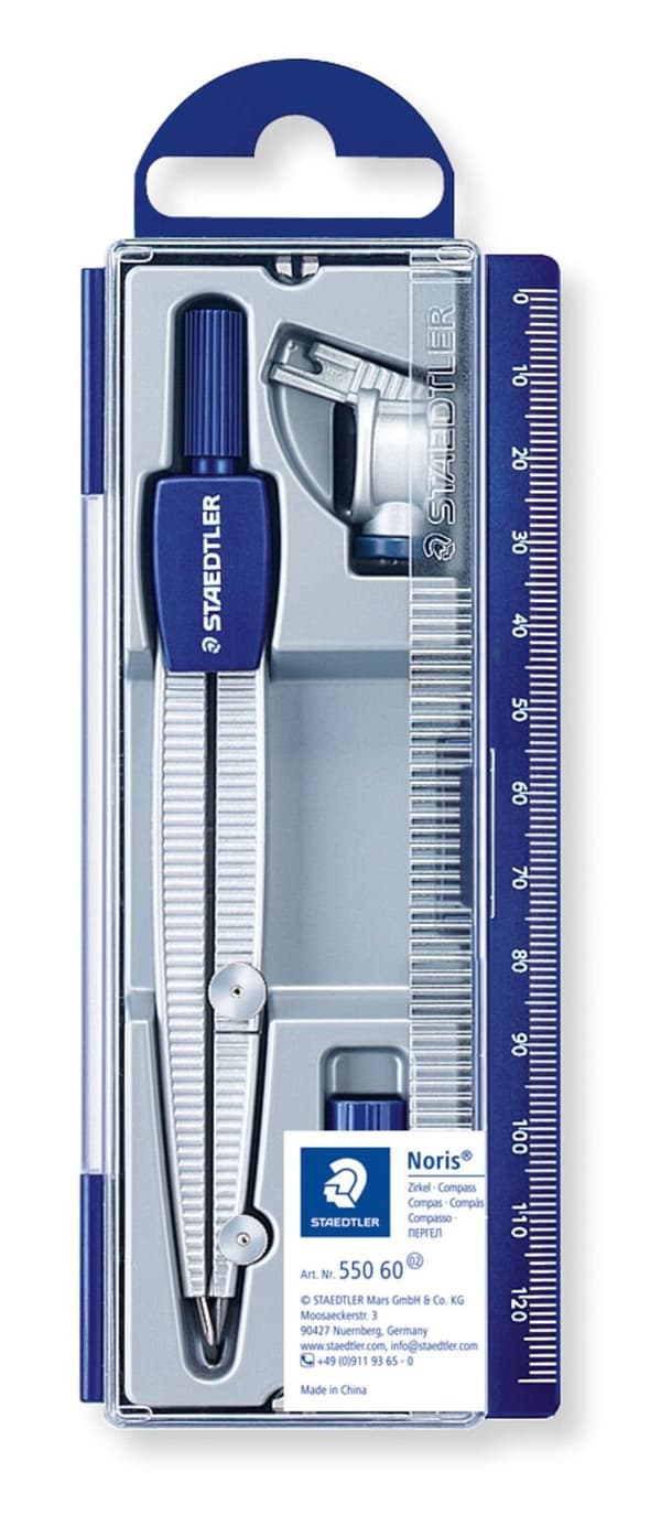 Skolekompas med universal adapter og etui til Staedtler ledninger