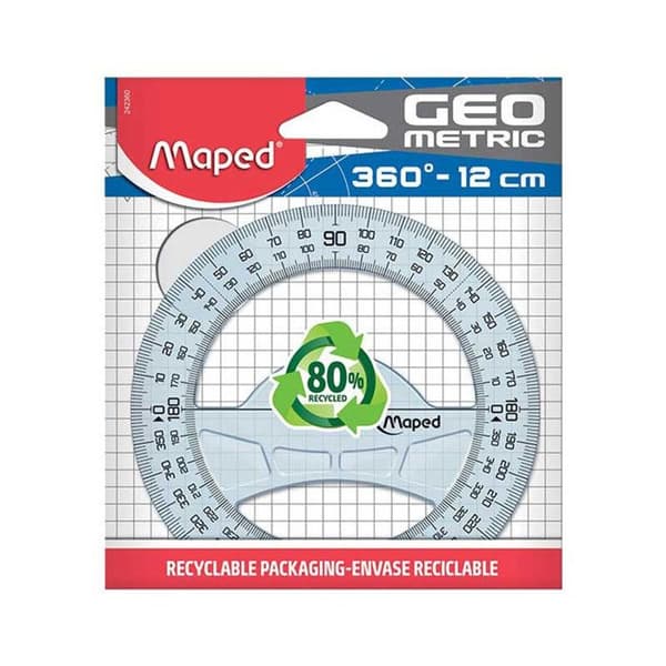 Rapportör Geometric 360° - MAPED - 12 cm - Transparent plast - Färgad skala - UV-beständig