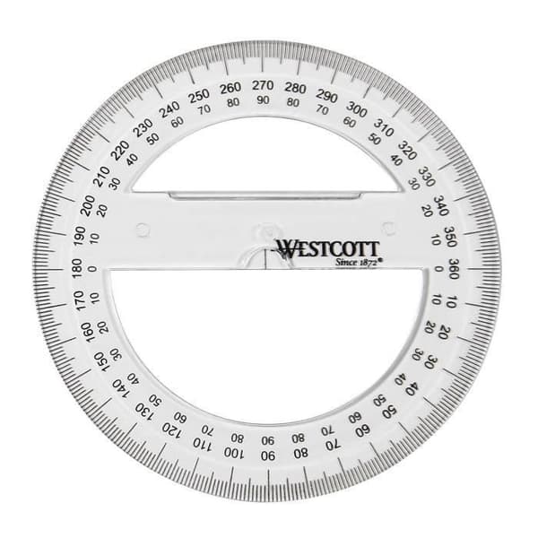 Cirkulär gradskiva - WESTCOTT - 100 mm - Transparent plast - Graverade graderingar - 360 grader