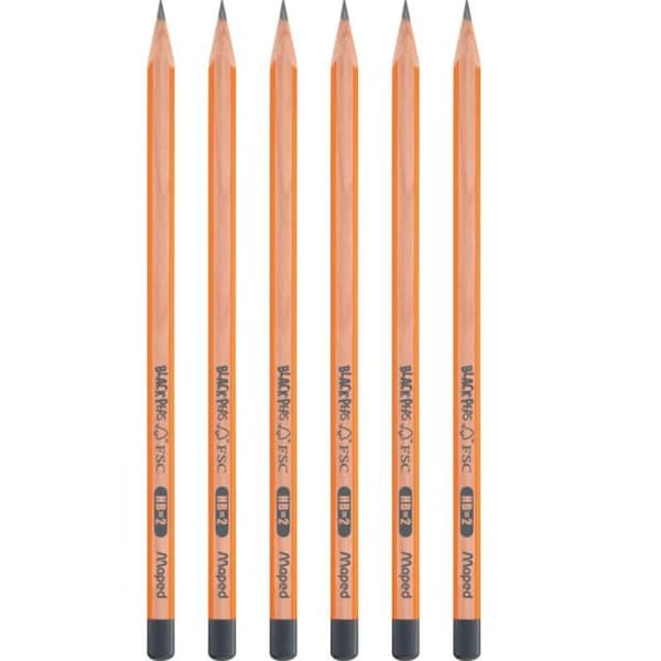 Maped - Set med 6 Black'Peps FSC HB grafitpennor och 1 White Technic 600 Eraser - Träpennor