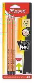 Miniatyrbild 1 av 5: Maped - Set med 6 Black'Peps FSC HB grafitpennor och 1 White Technic 600 Eraser - Träpennor