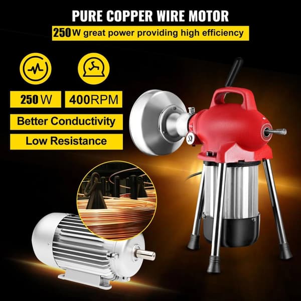 250W 400RPM professionell bärbar elektrisk avloppsmuddermaskin med 6 utbytbara knivar, tvåvägsbrytare, ren kopparmotor, bred användning