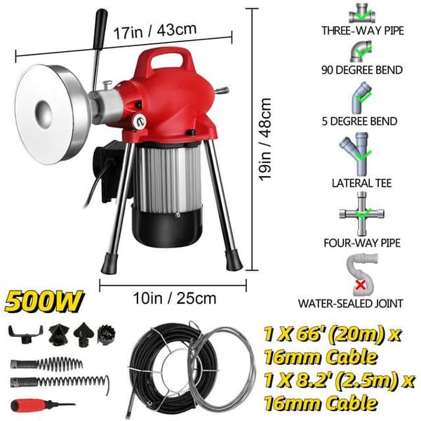 500W 400RPM professionell bärbar elektrisk avloppsmuddermaskin med 8 utbytbara knivar, tvåvägsbrytare, ren kopparmotor, bred användning