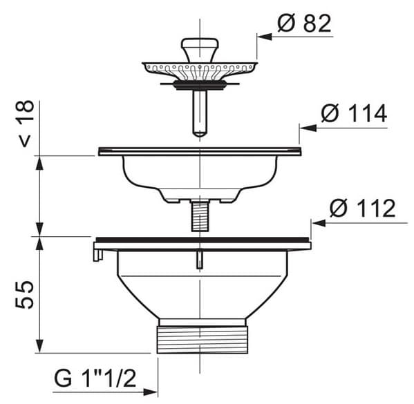 90 mm afløb til vask med kurv, 6/4" gevind