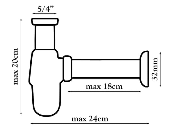 Flaskesifon messing forkromet 5/4"", udløb 32 mm, uden afløb