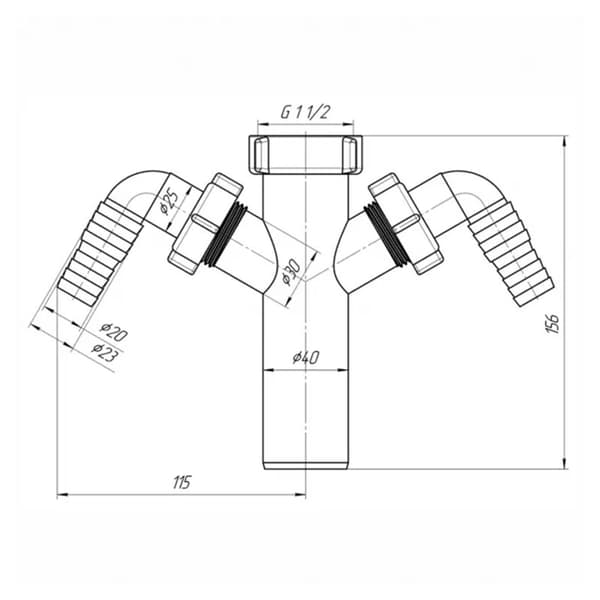 6/4"x40mm dobbelt afløbsstuds til opvaskemaskine