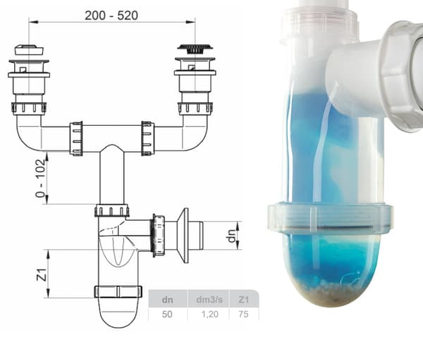Dobbeltvasksifon, transparent