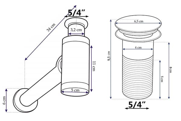 Klik-klak håndvasksifon uden overløb og 5/4" prop, slidt sort