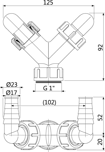 Vaskemaskine-/opvaskemaskinetilslutning, dobbelt 1"", til slange 17-23 mm