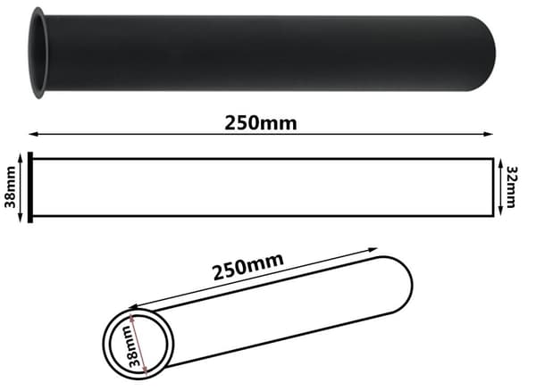 Sifonrør 32 mm med krave, sort, længde 250 mm