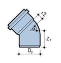 Miniatyrbild 2 av 2: PVC-HT 75/45 sanitetsböj, för internt avlopp, askfärgad