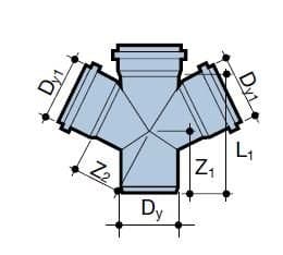 PVC-HT enkelplans sanitetsavlopp med fyra kanaler 110x50x50/67, för internt avlopp, askfärgad