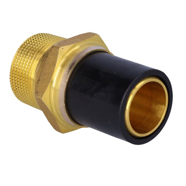 PE-mässingsadapter med utvändig gänga GZ, d40x1 1/4" PE100, SDR11, PN10 gas/PN16 vatten, för montering med elektrokoppling eller elektroreduktion