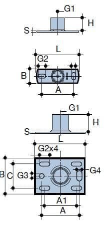 Monteringsplade 120x40x4mm GW 1/2"" indvendig gevind rektangulær stål, QS (Quick Stream)