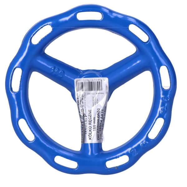 Håndhjul til skydeventiler DN50, hjuldiameter 150 mm, spindel firkantet 14x14 mm, aluminium, blå farve