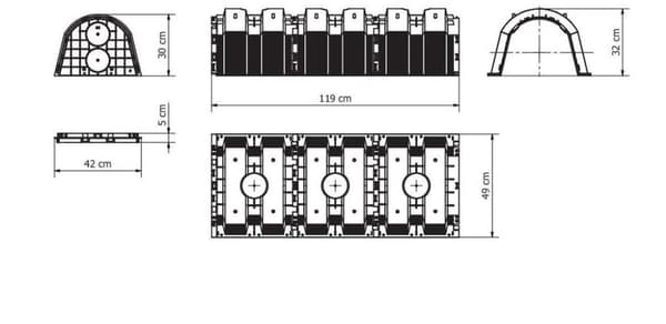 Infiltrationstunnel (kammer) ST-130, kapacitet 130 l, dimensioner: længde/bredde/højde 1190 x 500 x 320 mm, til rensningsanlæg