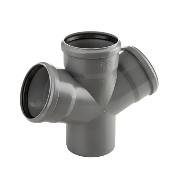 Enkeltplans PP-HT firedobbelt rør 50x50x50/67 sanitært rør, til internt spildevand, askefarvet