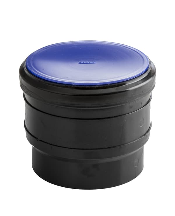 PEHD topnøgle 75mm S12.5 med prop, sort, QS (Quick Stream)