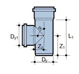 PVC-HT 75x75/88 sanitært T-stykke, til internt spildevand, askefarvet