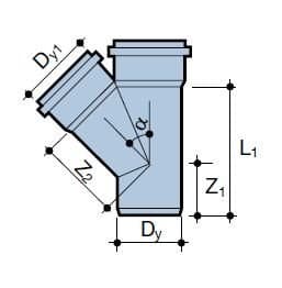 PVC-HT 50x50/45 sanitært T-stykke, til internt spildevand, askefarvet