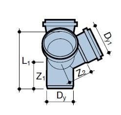 PP-HT tvåplans fyrvägs 110x110x110/67 sanitet, för internt avlopp, askfärgad