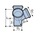 Miniatyrbild 2 av 2: PP-HT tvåplans fyrvägs 110x110x110/67 sanitet, för internt avlopp, askfärgad