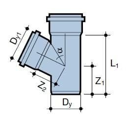 PVC-HT 110x50/67 sanitært T-stykke, til internt spildevand, askefarvet