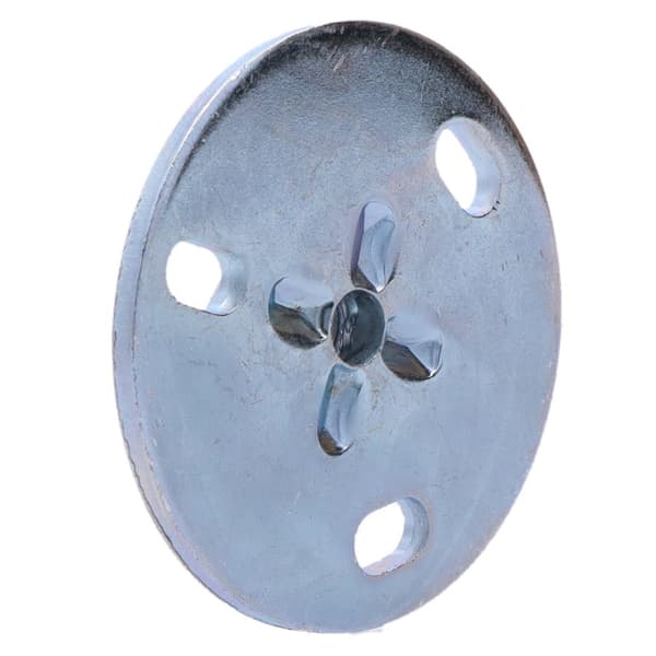 Monteringsplade med M10 gevindmuffe, indvendigt gevind, rund, 7 cm diameter, 3 huller, galvaniseret stål (HDPE spildevand)