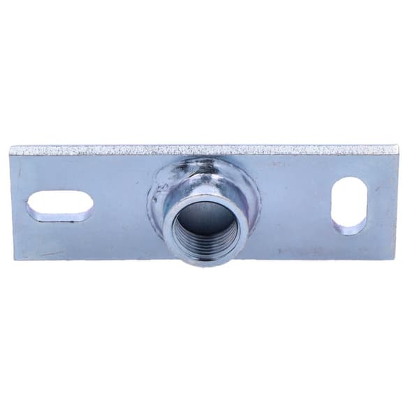 Monteringsplade med gevindmuffe GW1/2", indvendig gevind, aflang 12x4cm, 2 huller med en afstand på 9cm, galvaniseret stål (HDPE-kloaksystem)