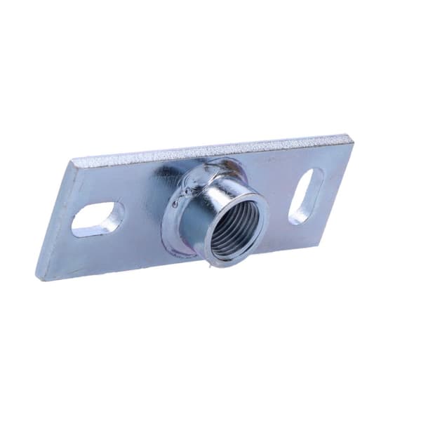 Monteringsplade med gevindmuffe GW1/2", indvendig gevind, aflang 12x4cm, 2 huller med en afstand på 9cm, galvaniseret stål (HDPE-kloaksystem)