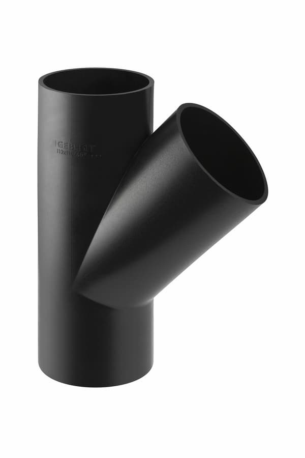 PEHD T-stykke 110x75/45 diagonal, sort (HDPE spildevand)