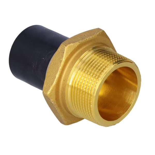 PE-messing adapter med udvendig gevind GZ, d40x1 1/2" PE100, SDR11, PN10 gas/PN16 vand, til montering med en elektrokobling eller elektroreduktion