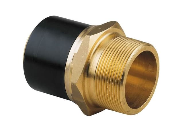PE-messing adapter med udvendig gevind GZ, d40x1 1/2" PE100, SDR11, PN10 gas/PN16 vand, til montering med en elektrokobling eller elektroreduktion