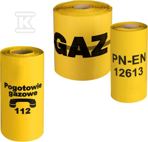 LDPE-folie / advarsels- og lokaliseringstape med "GAS"-tryk, gul, rulle, bredde 200 mm / tykkelse 0,3 mm / længde 100 m