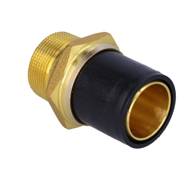 PE-messing adapter med udvendig gevind GZ, d50x1 1/2" PE100, SDR11, PN10 gas/PN16 vand, til montering med en elektrokobling eller elektroreduktion
