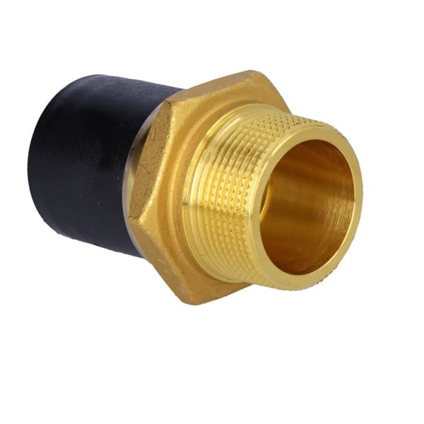 PE-messing adapter med udvendig gevind GZ, d50x1 1/2" PE100, SDR11, PN10 gas/PN16 vand, til montering med en elektrokobling eller elektroreduktion