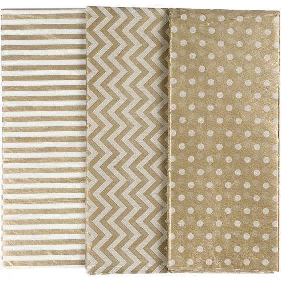 silkespapper med tryck 50 x 70 cm guld 6 bitar