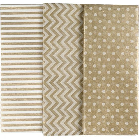 silkespapper med tryck 50 x 70 cm guld 6 bitar