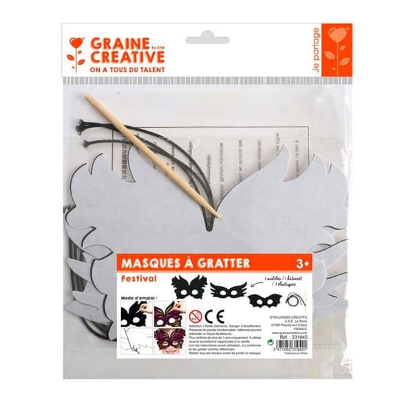3 Festival Cardboard Scratch Flat Masks - Svart