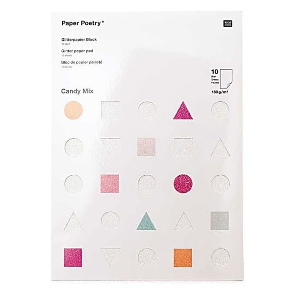 Sortiment av glitterpapper - Rico Design - Candy Mix - 10 ark - 180 g/m² - Neon