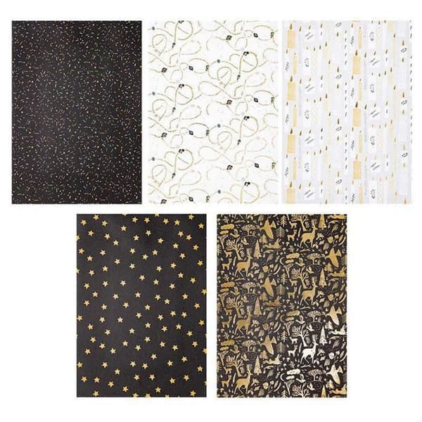 Dekorerat papper A4 - Rico Design - Nostalgisk Jul - Svart/Guld - 30 ark - 120/270 gr/m²