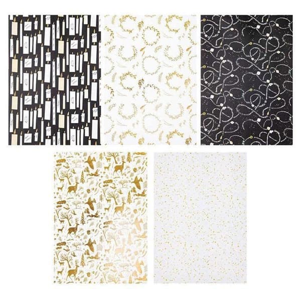 Dekorerat papper A4 - Rico Design - Nostalgisk Jul - Svart/Guld - 30 ark - 120/270 gr/m²